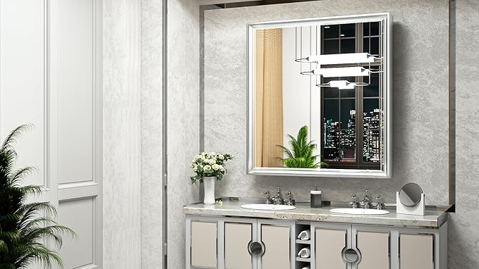 TokeShimi 30x32 Recessed Medicine Cabinet with Mirror Wall Mounted, Metal Beveled Mirror with Storage for Bathroom Vanity, Aluminum Alloy Medicine Cabinet Mirrored Silver