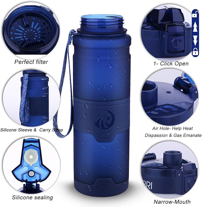 ZORRI 14/17/ 24/32 OZ Water Bottles, BPA Free Tritan Lightweight Leak Proof Sport Bottle with Brush, Lock Feature, Track Marker, and Flip Lid for Kids School, Fitness, Office, Sports & Outdoors