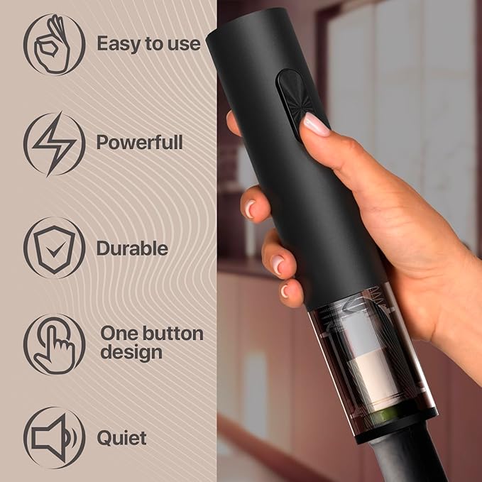 Electric Wine Opener – Wine Bottle Opener Kit with Foil Cutter, Wine Aerator, Vacuum Stopper – Battery-Operated Corkscrew Wine Opener – Cordless Automatic Wine Opener – Birthday Wine Gift Set