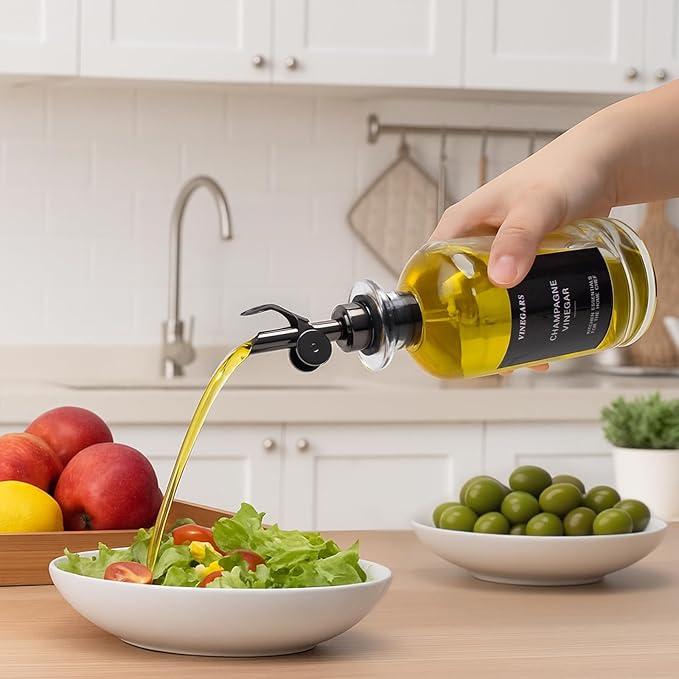 3PCS Olive Oil Dispenser Bottle For Kitchen, Soy Sauce Dispenser, Glass Oil and Vinegar Dispenser Set W. Wooden Tray & Labels & 3 Replacement Spouts, Coffee Syrup Dispenser