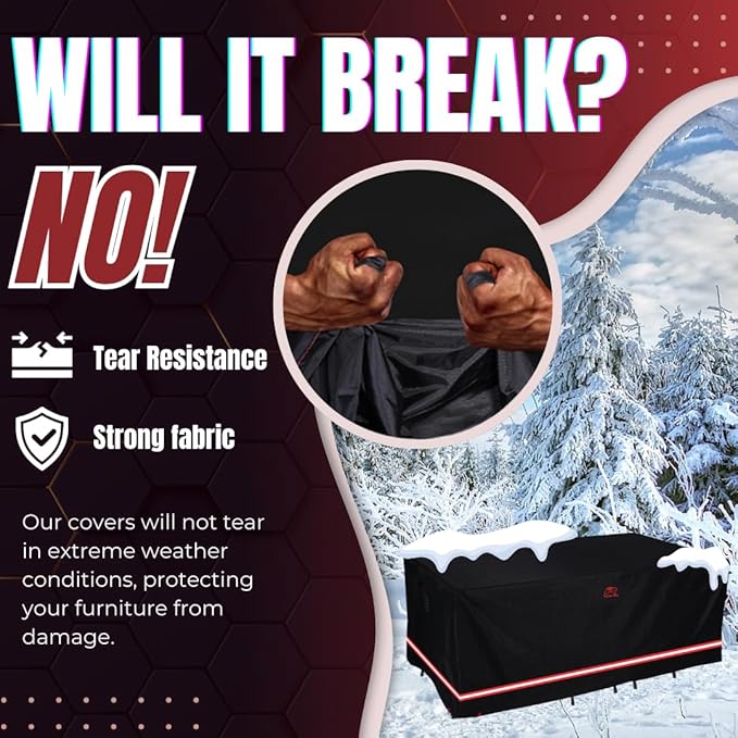 Turtle Life Patio Furniture Sets Cover, Heavy Duty Rectangular Durable Waterproof Outdoor UV Resistant Anti-Fading Dining Table Chairs Furniture Cover, Black, 88"Lx58”Wx29”H