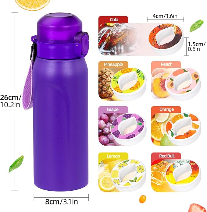 Air water bottle,750ML Air Water Bottle with 7 Flavor Pods, Stainless Steel Water Bottle with Straw, Sports Water Bottle Suitable for Outdoor Sport (Purple)