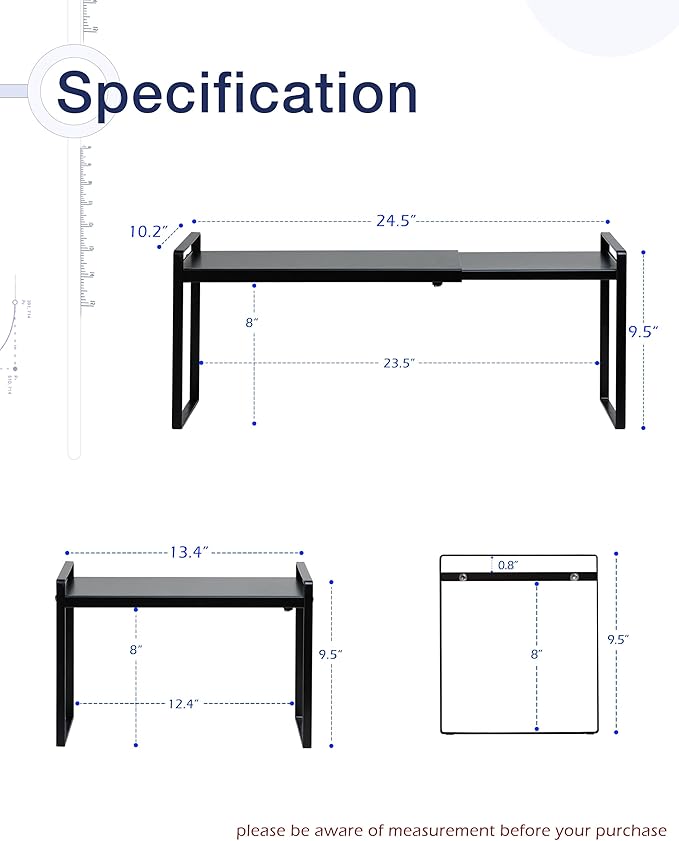 Nxconsu Expandable Cabinet Shelf Organizer Riser for Kitchen Pantry Cupboard Under Sink Countertop Home Storage Organization Rack Space Saver Freestanding Heavy Duty Nonslip Stackable Black Large