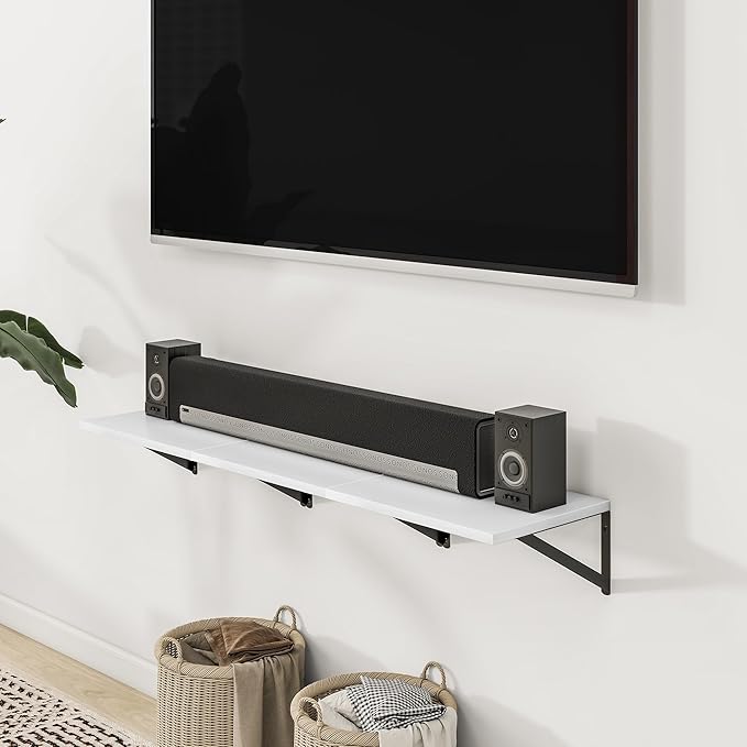 Heimlove 24" W x 12" D Wall Shelves for Books, 12 Inch Deep Floating Shelves Set of 3, Wide Floating Bookshelf with Metal Bracket for Living Room, Kitchen, Office, Bedroom and Decor Storage - White