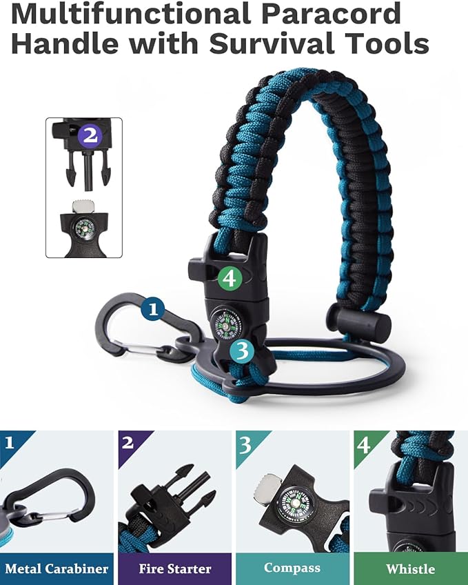 Insulated Water Bottle 40oz - Triple Wall Metal Water Bottle with Straw & Spout Lid, Paracord Handle, Bottle Carrier Bag, Water Bottles Stainless Steel 40 oz