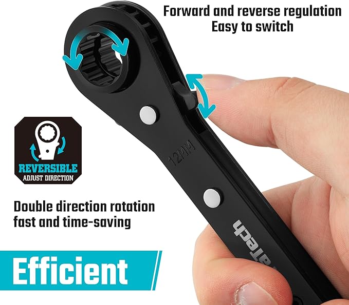 DURATECH 4-in-1 Reversible Ratcheting Wrench Set, Double Box End Wrench Set, 2-Piece, 8mm, 10mm, 12mm, 13mm, 16mm, 17mm, 18mm, 19mm, Metric