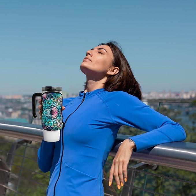 Galaxy Mandala Water Bottle Pouch for Stanley Cup 40oz 30oz,Personalized Gym Purse for Men Women, Tumbler Pouch with Versatile Pocket Water Bottle Bag for Cards, Keys, Phone