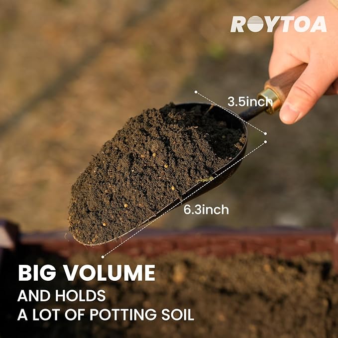 Soil Scoop Garden Trowel, Garden Spade with Ergonomic Walnut Handle, Small Hand Shovel for Transplanting, Digging and Cultivating