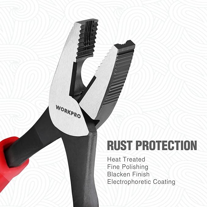 WORKPRO 8" Linesman Screw Extractor Pliers(Combination Pliers) with Unique Non-slip Jaws, Stripped Screw Remover Tool, Lineman Plier for Quickly Removal of Damaged or Rusted Fasteners