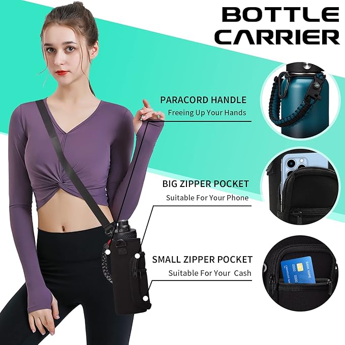 Vacuum Insulated Water Bottle 32oz - with Straw & Spout Lids, Paracord Handle, Shoulder Carrier Bag, Large Sport Stainless Steel Water Bottle, Double-wall Metal Water Bottle Thermal Hydro Mug Flask