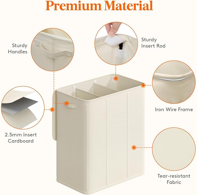 Lifewit Triple Laundry Hamper with Lid and Removable Laundry Bags, Large Collapsible 3 Dividers Dirty Clothes Basket with Handles for Bedroom, Laundry Room, Closet, Bathroom, College, 160L White