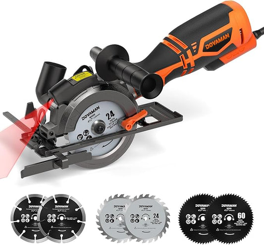 Circular Saw, 5.8A 4-1/2" Circular Saw w/Laser, Metal Auxiliary Handle, 6 Blades (4½", 4¾"), Cutting Depth 1-11/16" (90°), 1-3/8" (45°), Ideal for Wood, Soft Metal, Plastic, Tile - MCS01A