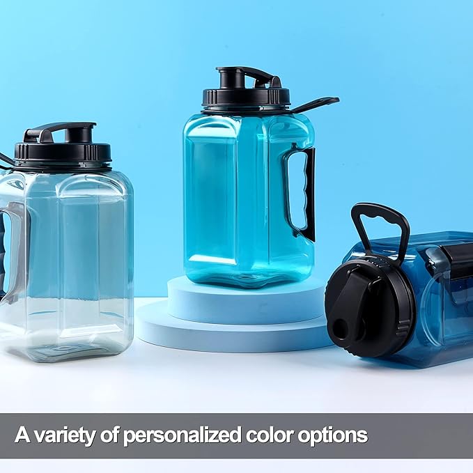 Half Gallon Water Bottle Large Sports Water Bottle Jug With Times to Drink Marker BPA Free Reusable for Fitness Gym Outdoor 64oz Green