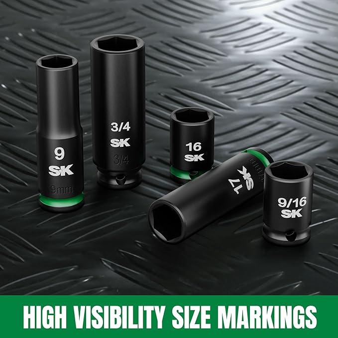 SK 3/8" Drive Impact Socket Set, 40-Piece Deep & Shallow Sockets, Metric 8 to 19mm, SAE 5/16″ to 3/4″, Premium CR-MO Steel, SureGrip 6 Point Design, With Storage Case