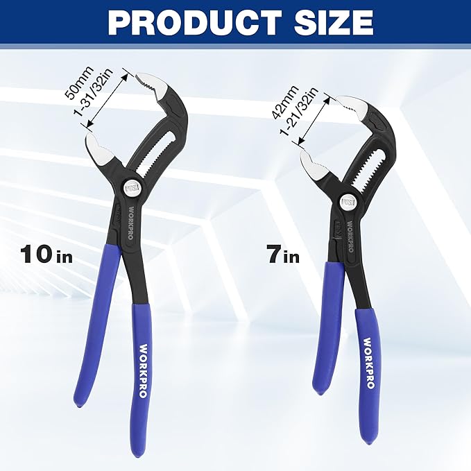 WORKPRO 7" & 10" Groove Joint Pliers Set, Upgraded Wide Opening Slip Joint Pliers Set, V-Jaw Quick Adjustable Plier, CR-V Steel, Dual Serrated, Water Pump Plier for Home & Industrial Repair, Soft Grip