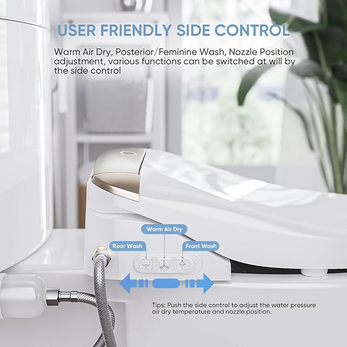 LEIVI Electric Bidet Toilet Seat with Wireless Remote and Side Panel, Multiple Spray Modes, Adjustable Heated Seat, Warm Water and Air Dryer, Auto LED Nightlight, Elongated