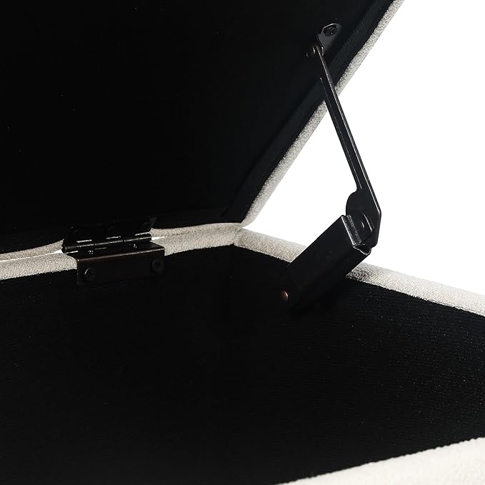 Adeco 17.5" Square Fabric Ottoman with Storage - Upholstered Cotton Linen Foot Rest - Flip Top Footstool with Sturdy Wood Legs, Small Cube Coffee Table Extra Seat for Living Room, Bedroom, White