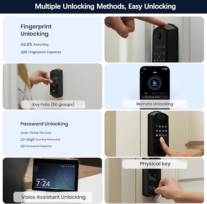 Video Smart Lock S398, 4-in-1 Camera + Video Doorbell + Fingerprint Keyless Door Lock + Indoor Display Monitor, Smart Wi-Fi Deadbolt, App Remote Control, Easy Installation, Chime Included