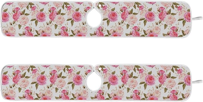 Kitchen Faucet Absorbent Mat,Pink Rose Flower Floral Water Splash Guard for Sink, Faucet Drip Catcher Thicken Sponge Microfiber Faucet Water Catcher Mat Sink Absorbent Mat for Kitchen 14x5in 2 Pack
