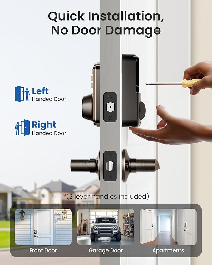 Veise Keyless Entry Door Lock with 2 Lever Handles - Electronic Keypad Deadbolt, Easy Installation Digital Smart Front Door Lock Set, Oil Rubbed Bronze