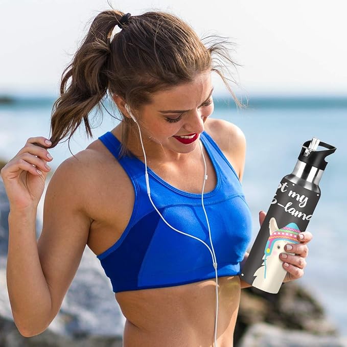 Blueangle Cartoon Llama Water Bottle with Straw Lid for Fitness Gym Camping Outdoor Sports, Wide Mouth Vacuum Insulated 18/8 Stainless Steel, 22 oz