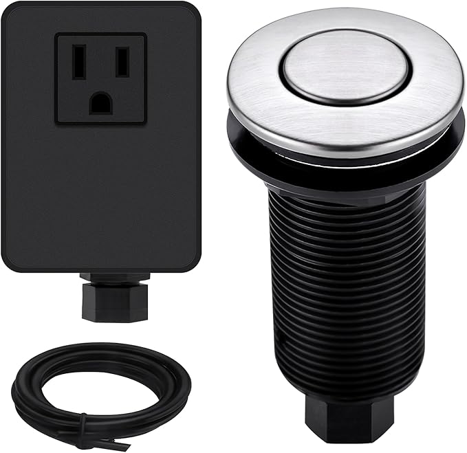 Garbage Disposal Air Switch Kit with Long Button, Brushed Nickel (Brass Cover)