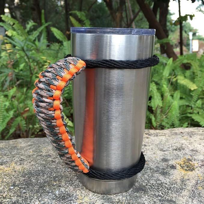 Handmade Paracord Handle for Yeti/Rtic/Ozark Trail Rambler 20 Oz Tumbler. Orange/Forest Green