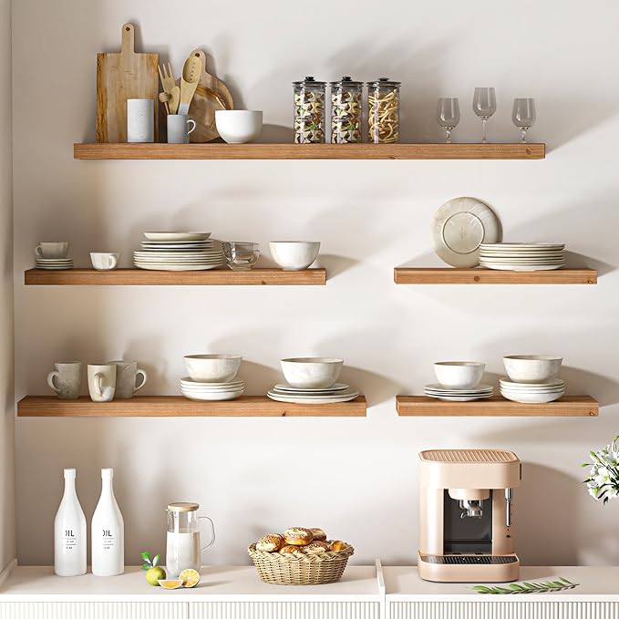 Floating Shelves for Wall, USA-Sourced Fir Wood 55 Inch Wall Shelves Set of 1, Natural Rustic Solid Wooden Floating Shelves Wall Mounted, Nursery Book Storage Shelf, Display Shelf for Bathroom