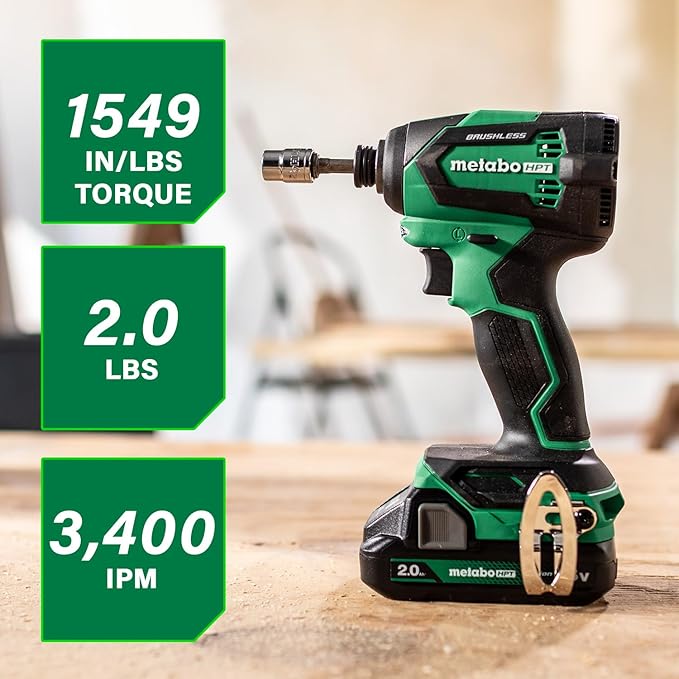 Metabo HPT 18V MultiVolt Cordless Brushless Impact Driver Kit, Compact Lightweight Impact Driver Set with 2 Lithium-Ion Metabo Batteries, Charger, 1/4-Inch Quick Change Chuck, High Torque, WH18DEX