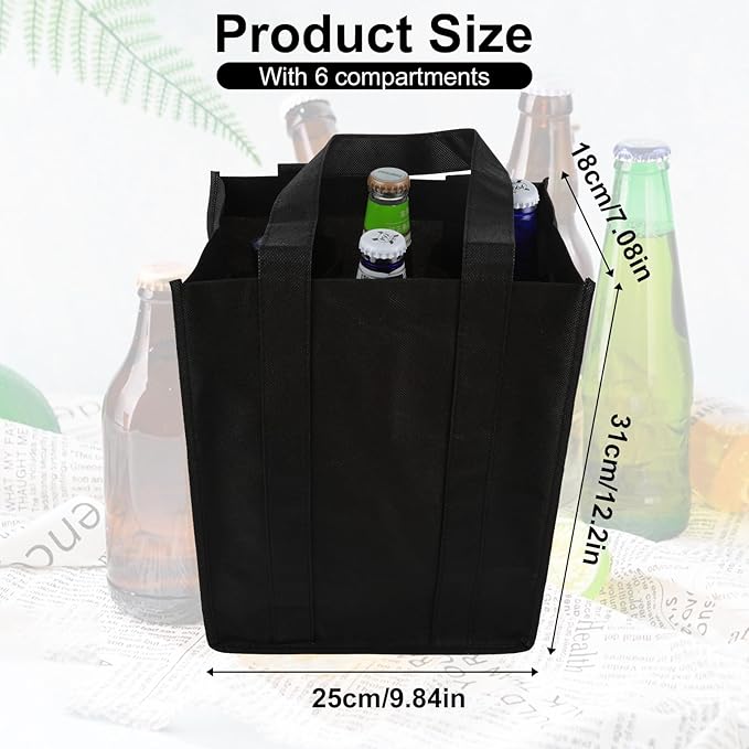 Bottle Bag, Bottle Carrier Bag with 6 Compartments Dividers for Bottles, Reusable Wine Bottle Holder Bag with carry handle for Picnic, Travel, Shopping, Fishing, Party