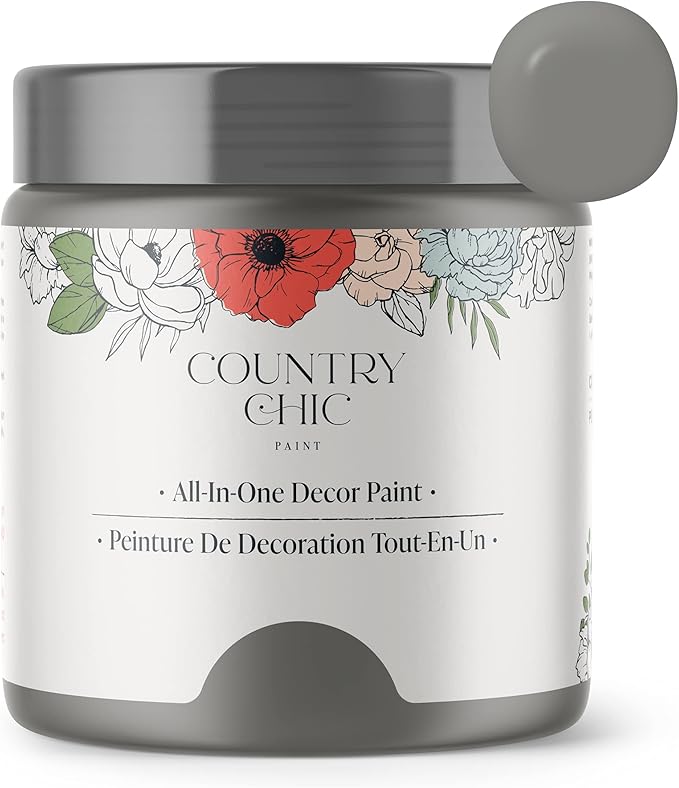 Country Chic All-in-One Chalk Paint for Furniture, Cabinets, Home Decor, Eco-Friendly, Matte Finish, Built-In Primer & Top Coat for Wood, Metal - Cobblestone (Grey) - Pint 16 oz (475 ml)