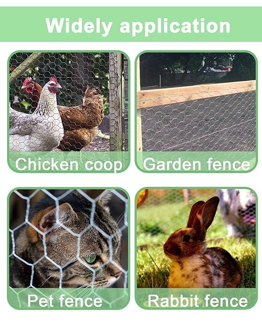 vensovo Galvanized Chicken Wire Mesh - Garden Animal Barrier Fence, 0.8 inch Mesh Fence for Pet,Rabbit,Poultry(16.5"×157")