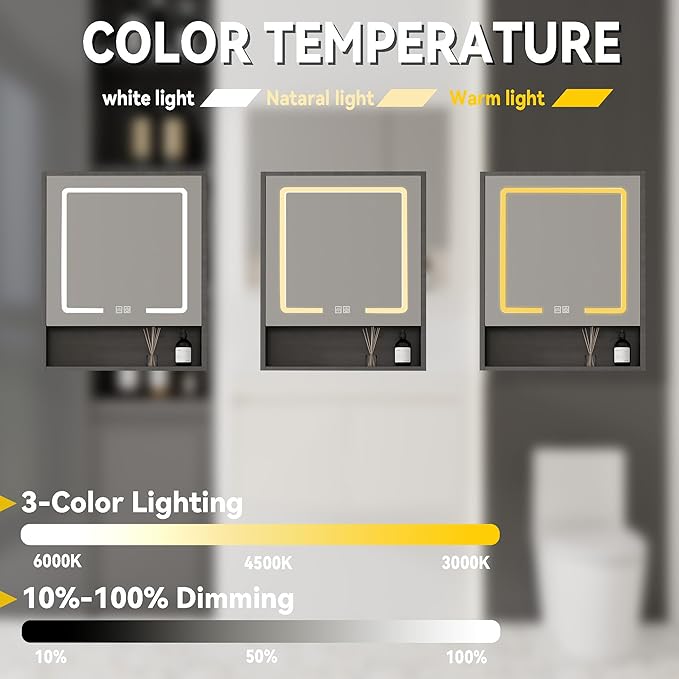 24'' Bathroom Vanity with Ceramic Sink Combo and Medicine Cabinet Mirror with Led Light/Defog, Wall Mounted Small Bathroom Vanity with Soft-Close Door Modern Floating Cabinet, GreyWalnut(No Faucet)