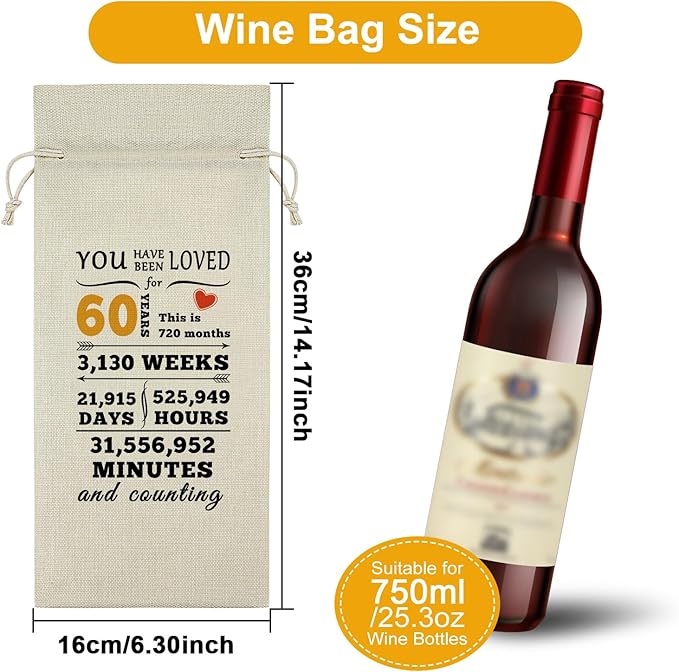 Sazuwu Happy 60th Birthday Gifts for Women Wine Bag 60 Year Old Birthday Gifts for Men Wine Bottle Storage Bag Funny Turning 60 Gifts Born in 1964 Gifts Wine Accessories Gifts for Wine Lovers
