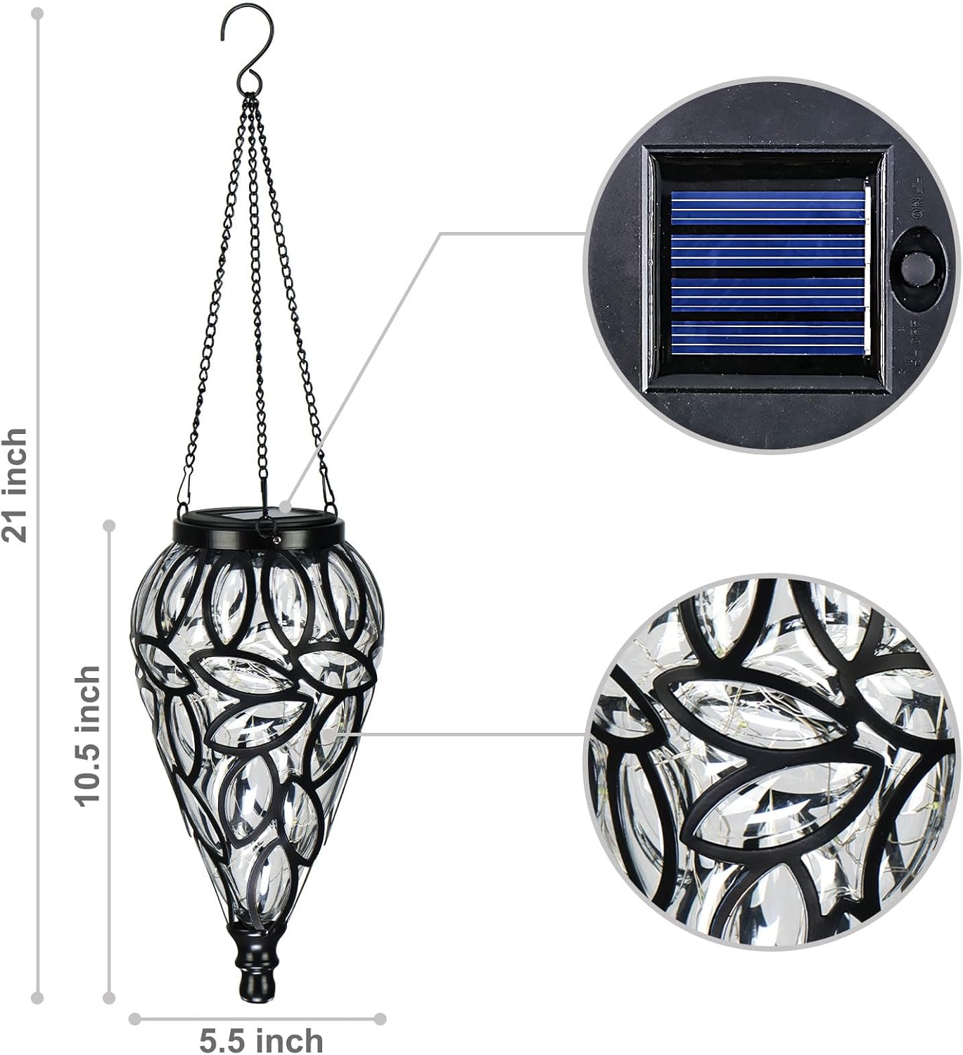 SUNNYPARK Outdoor Plastic Solar Hanging Lantern, 15 Cool White LEDs Twinkle Effect Tear-Shaped Hanging Lantern Decor Garden Decorative Solar Lights for Backyard, Patio and Lawn