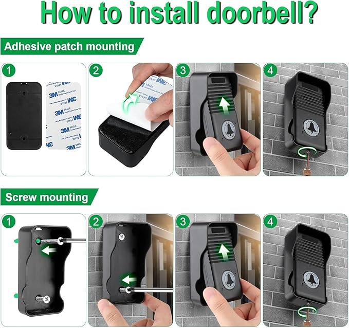 Wireless Door Bell, Full Duplex Long Range Wireless Doorbell, Waterproof 2 Way Communication Doorbell, 8 Volume Levels 4 Chime Wireless Doorbells For Home Business(Black, 2 Receiver, 1 Transmitter)