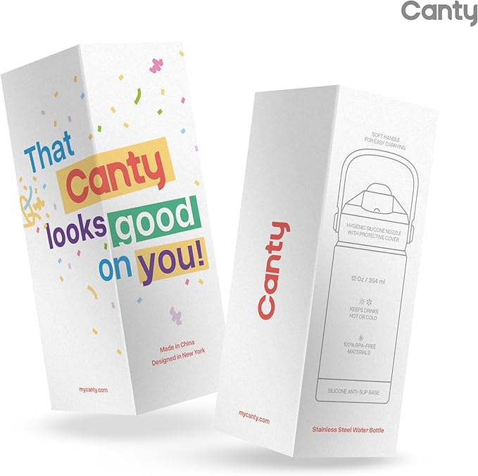 Canty Stainless Steel Water Bottle with Straw, Anti-Slip Base and Giftable Full Colored Box, Great for Travel (Amethyst, 12 Oz)