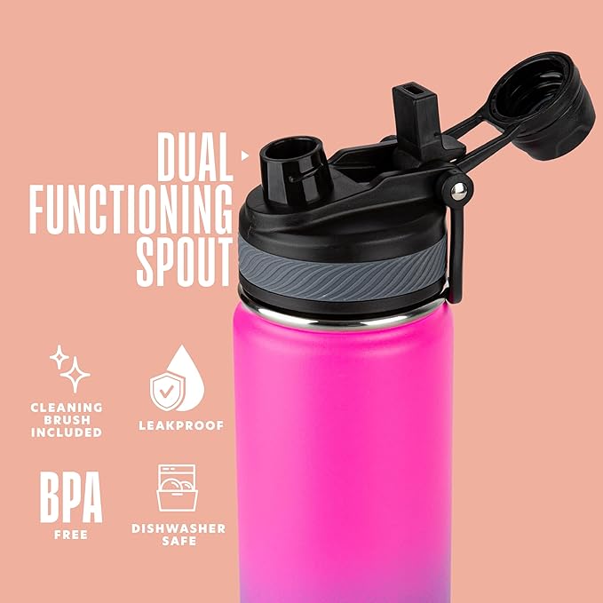 Insulated Water Bottle with Straw and Handle 22 oz-Stainless Steel Water Bottles with Straw, Dual Cap Function & Sleeve, Keeps Drinks Hot Up to 12 Hours & Cold Up to 24 Hours (Taffy)