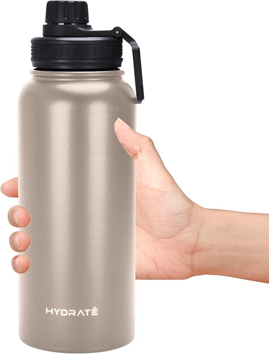 HYDRATE Insulated Stainless Steel Water Bottle - Large Reusable Flask with Leak-Proof Design and Convenient Handle - Double Vacuum Insulation for School, Work, or Adventure