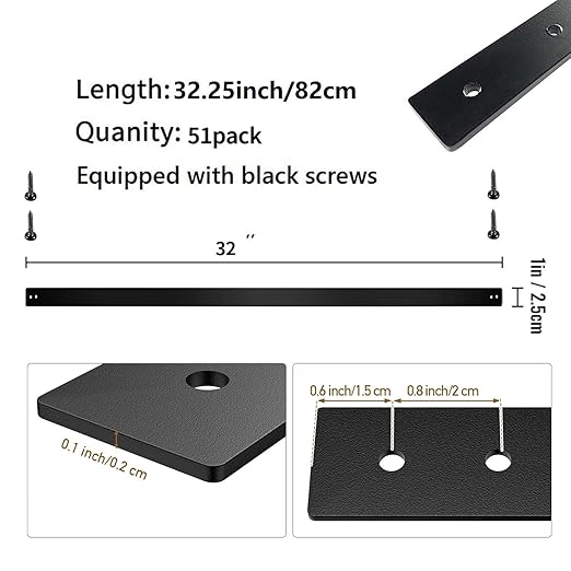 51 Pack Deck Balusters 32.25"x1" Strip Baluster, Black Metal Deck Spindle and Stair Railing with Screws, Rectangular Deck Balusters for Porch Railing