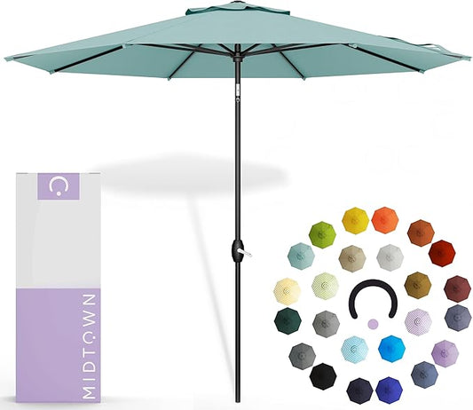 Midtown Umbrellas 10-Year-No-Fade - 8 Ft - UV Proof Aqua Polyester Fabric - Umbrella Outdoor Patio, Auto-Tilt Aluminum Frame Patio Umbrella for Garden, Pool & Deck - Black Pole