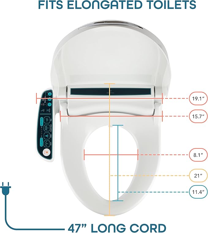 BidetMate 2000 Series Electric Bidet Toilet Seat with Unlimited Heated Water, Side Controls, Deodorizer, Warm Air Dryer - Self-Cleaning - Elongated Electric Bidet Attachment for Toilets