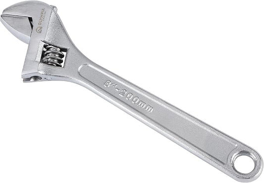 Olympia Tools 8" Adjustable Wrench, Heavy Duty Drop Forged Steel, Chrome Plated, Precision Machined Jaws, Rust Resistant