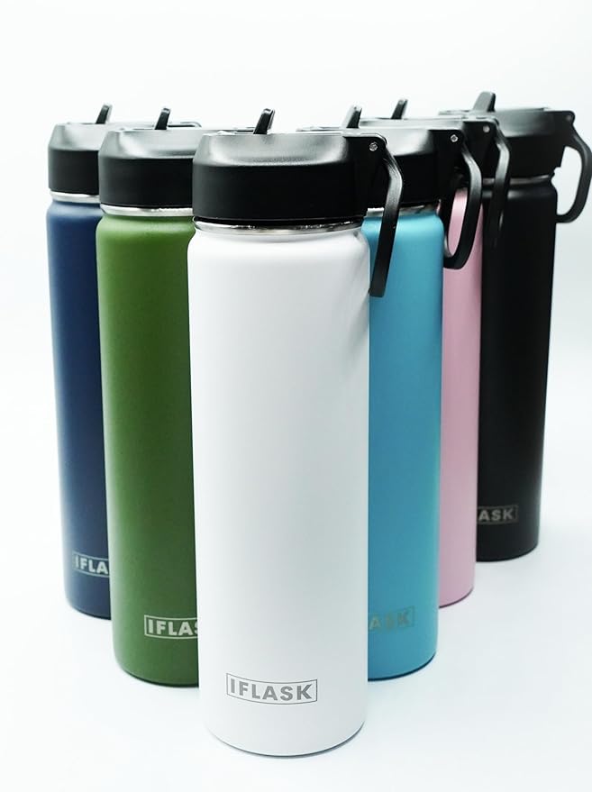 Sport Travel Outdoor Water Bottle with Spout and Straw Lids | Leak Proof | Insulated Stainless Steel Double Walled | BPA and Sweat free | Hot & Cold | For Kids Men & Women (Black, 22 oz)