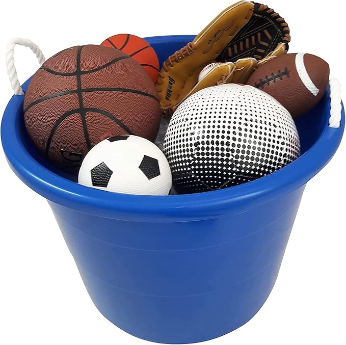 Homz Multipurpose 18 Gallon Plastic Open-Top Storage Round Utility Tub with Rope Handles for Indoor or Outdoor Home Organization, Blue (2 Pack)