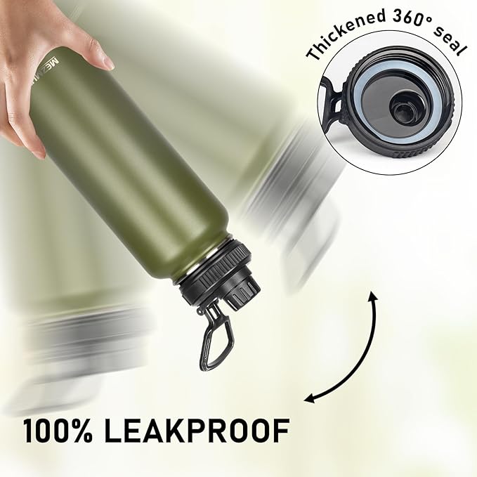 Insulated Water Bottle with Straw&3 Lids 40oz Stainless Steel Water Bottles Sports Metal Water Bottle Double Walled Vacuum Insulated Bottles Thermos Leak-Proof Travel Thermal (Army Green)