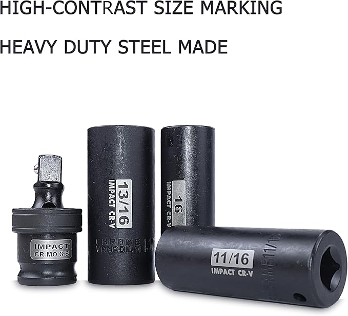 SEKETMAN 30pcs 3/8 Inch Impact socket set,Deep socket set,Metric/SAE,(5/16"-7/8",8mm-22mm),CR-V Steel,Includes Extension Bar,Universal Joint and Ratchet Handle.