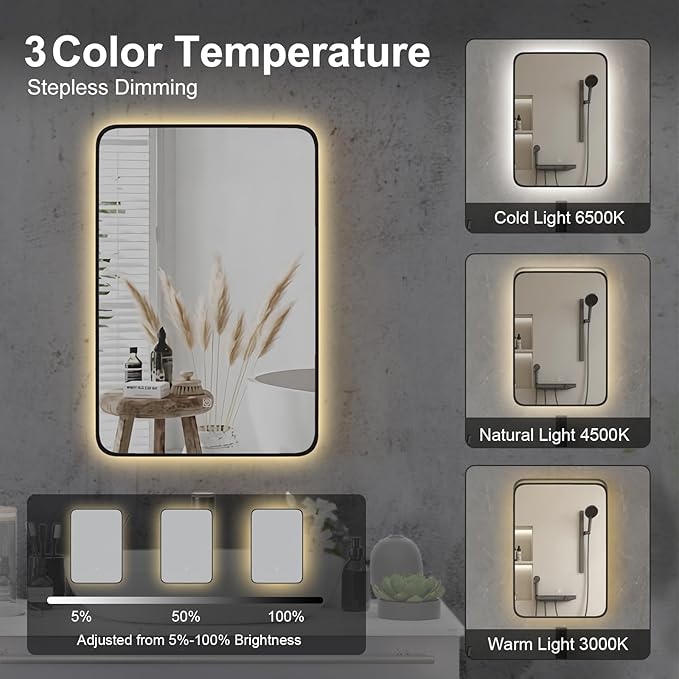 Recessed Medicine Cabinet for Bathroom Medicine Cabinets with Mirror,3-Color Backlight Lighted Medicine Cabinet with Lights,Black Mirrored Medicine Cabinets Wall Mounted 20x30