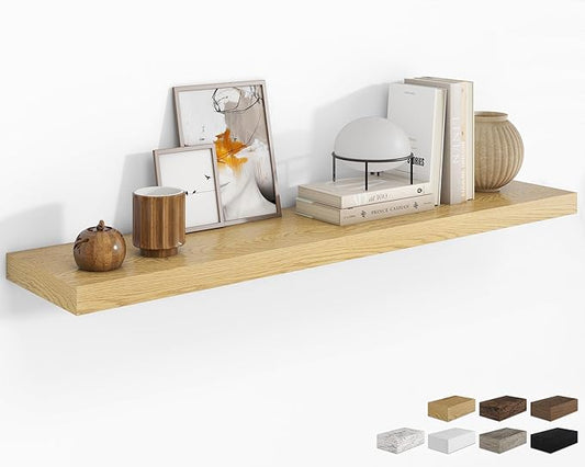 RICHFOCUS 55Inch Floating Shelves for Wall 1 Pack Shelves for Bedroom|Kitchen|Bathroom Wall Mounted Rustic Wood Floating Shelf with Invisible Brackets for Books|Storage|Decor, Oak