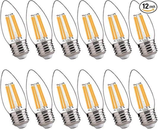FLSNT 100W Equivalent LED Candelabra Bulbs, 800LM Dimmable LED Chandelier Light Bulbs, 2700K Soft White, E26 Base, 12 Pack UL,CA65 Listed.